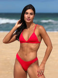 Biquíni Conjunto vermelho - Top Cortininha Fixa com Bojo Removível e Calcinha Asa Delta Fio Duplo (Efeito Levanta)