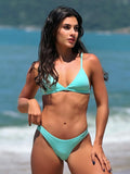 Biquíni Conjunto verde agua - Top Cortininha Fixa com Bojo Removível e Calcinha Asa Delta Fio Duplo (Efeito Levanta)
